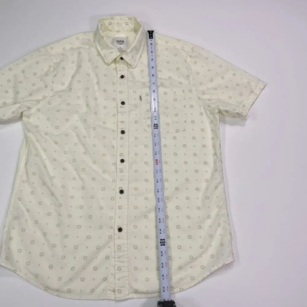 Katin Button Up Shirt Men’s Medium Short Sleeve Cream Print AOP Casual